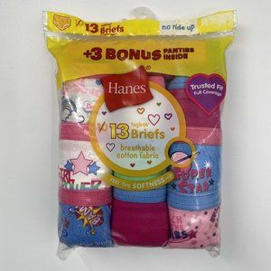 Hanes Tagless Briefs Panties sz 8 Girl's Cotton Underwear 13-Pack Pink/Blue Star